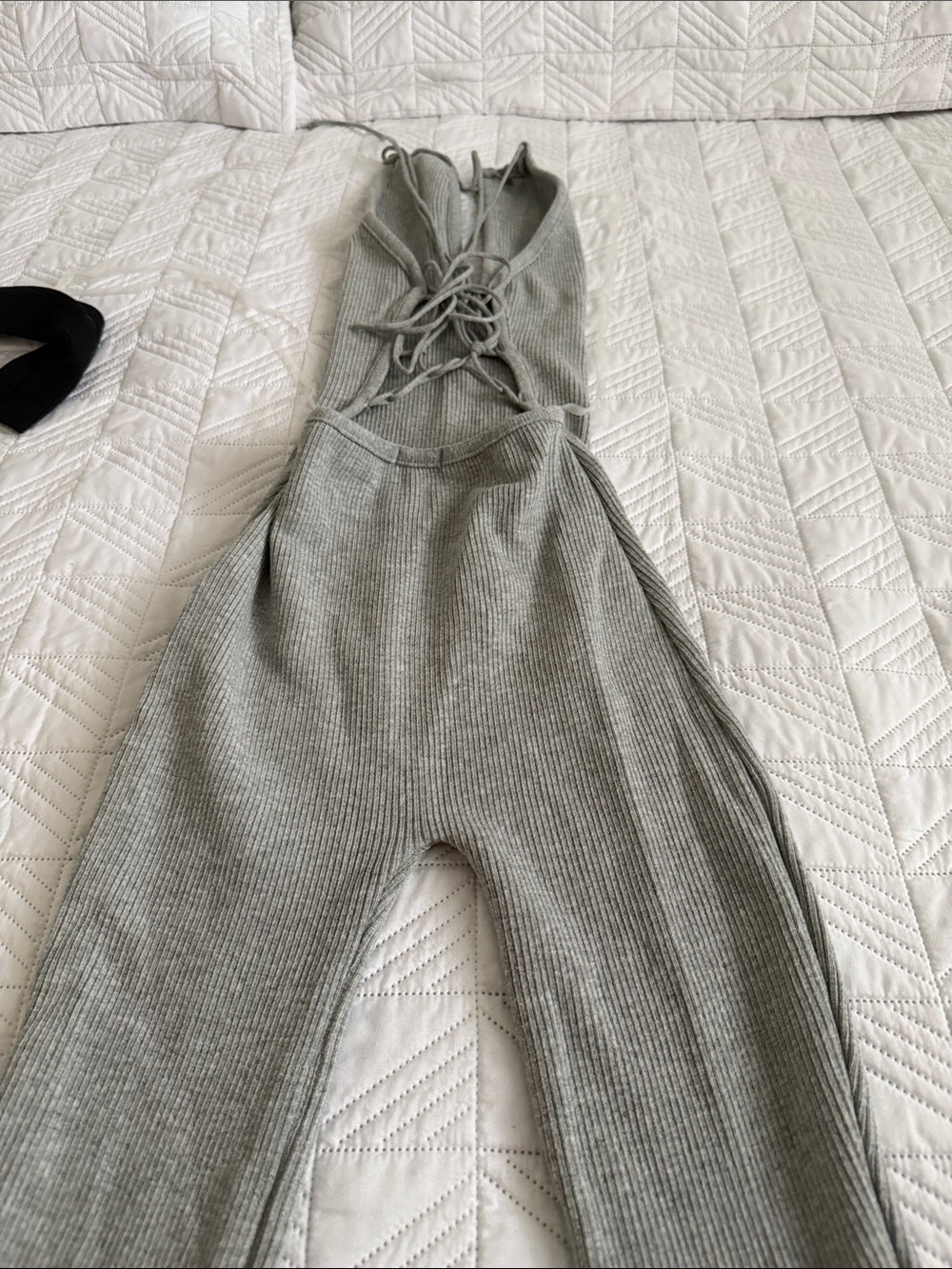 Ribbed Lace-Up Jumpsuit - Gray